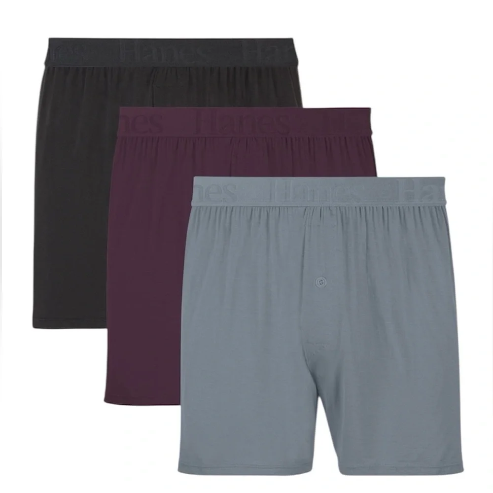NEW! Hanes Men's Elastic Waistband Super Soft Boxer Briefs, 3 Pack 2XL Underwear